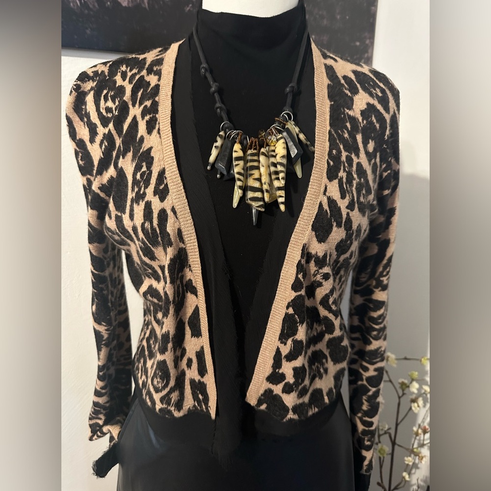 INC cropped animal print cardigan
